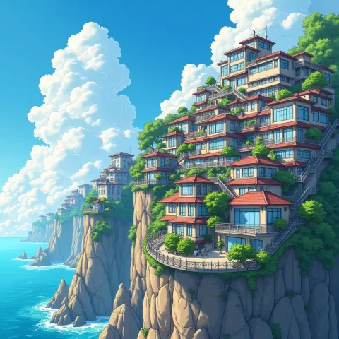 Sunlit Cliff Village in Manga Detail
