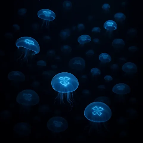 Myriad Bioluminescent Jellyfish Drift