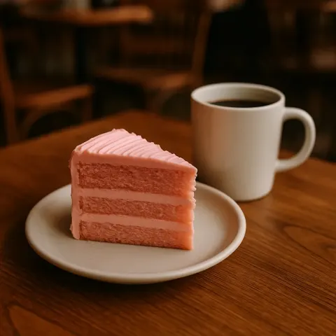 Cup of Coffee and a Plate with a Slice