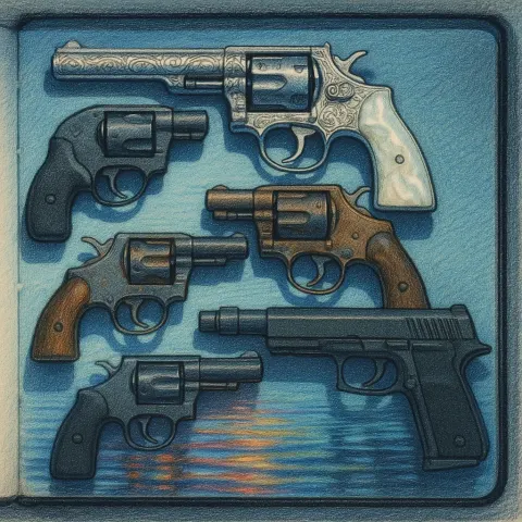 Several Revolvers—a Bright Nickel-plated Revolver with Full Coverage Deep Relief