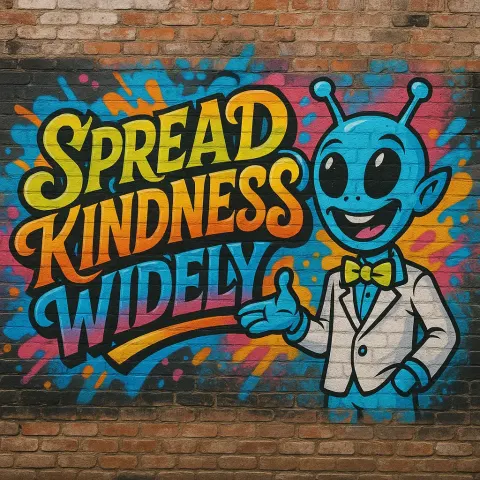 Vibrant and Eye-catching Graffiti Mural Adorns an Aged Brick Wall