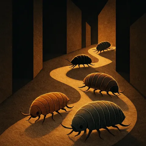 Four Diverse Isopods in a Textured Paper Art Style