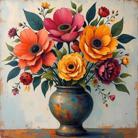 Layered Collage of Flowers in a Vase