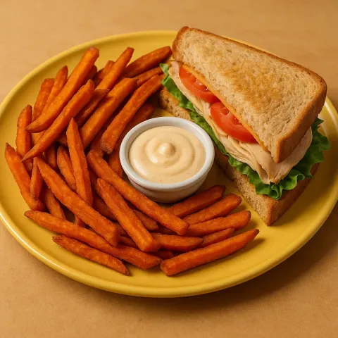 Plate of Sweet Potato Fries with Dipping Sauce