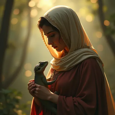 Virgin Mary Cradling a Baby Lizard