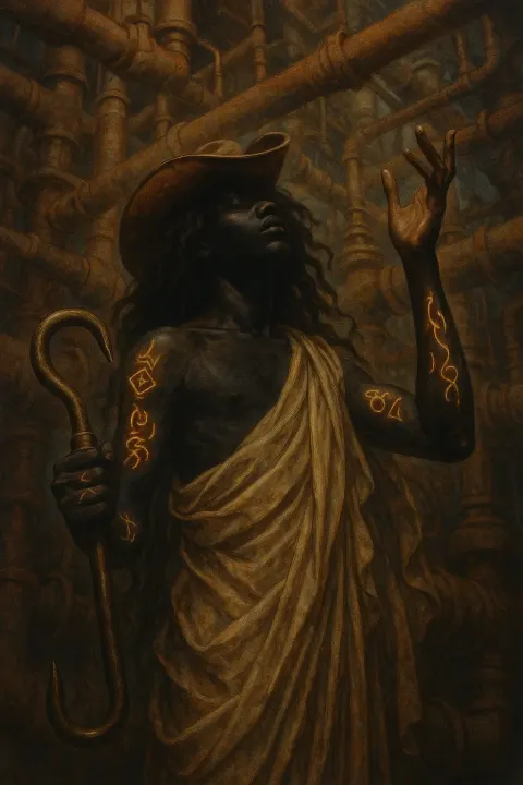 Non-binary Presenting Figure with Very Dark Ebony Skin