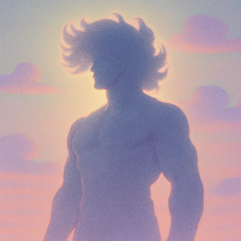 Giant Hero's Voluminous Hair Catches a Dim Backlight Rim