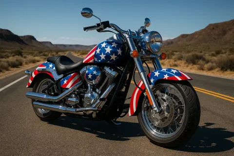 Cruiser Motorcycle with a Patriotic Theme