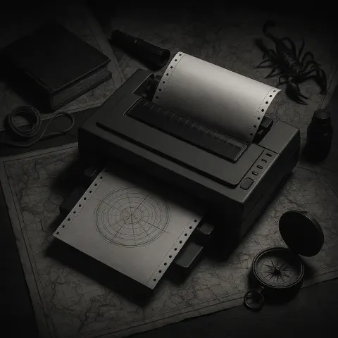 Monochromatic Top-down Flat Lay Captures a Dot Matrix Printer