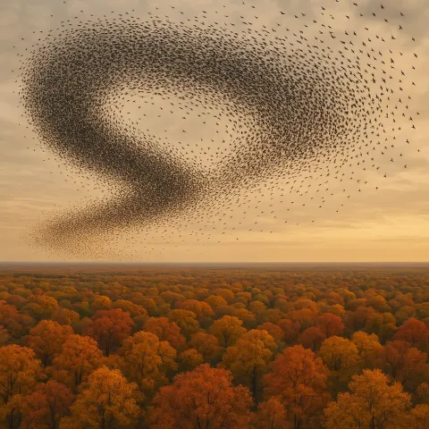 Colossal Flock of Countless Birds Wheels and Turns in Unison