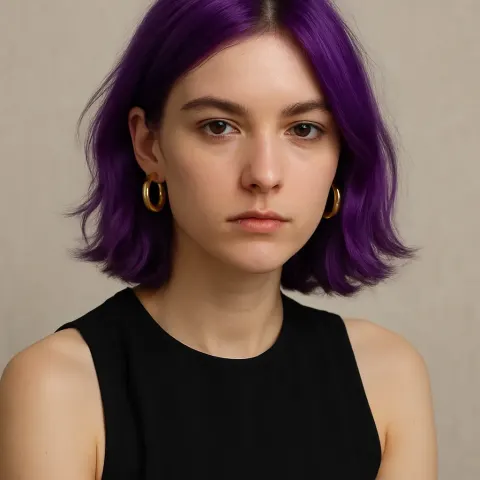 Person with Purple Hair Wearing a Black Sleeveless Outfit