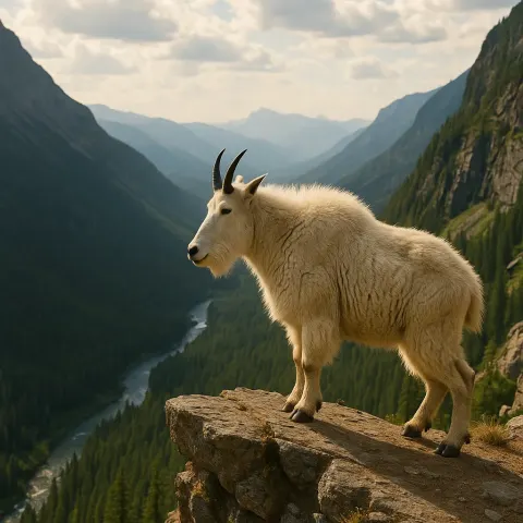 Goat Native to Mountainous Regions Standing on the Edge
