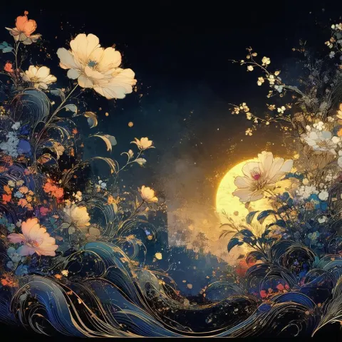 Dreamlike Anime Florals on Moody Darkness