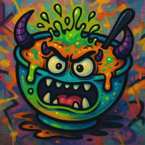 Graffiti Art on a Wall Portraying a Colorful Monster