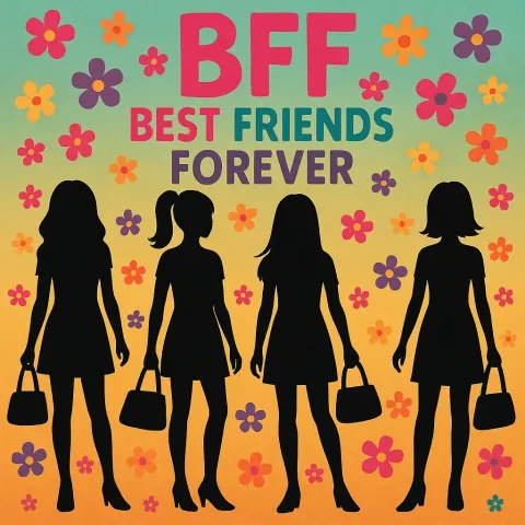 Four Silhouettes of Girls Holding Handbags Stand on a Colorful