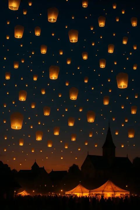 Hundreds of Glowing Paper Lanterns Drift Serenely Upwards