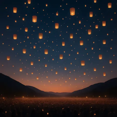 Myriad Tiny Paper Lanterns Drift Serenely Upwards