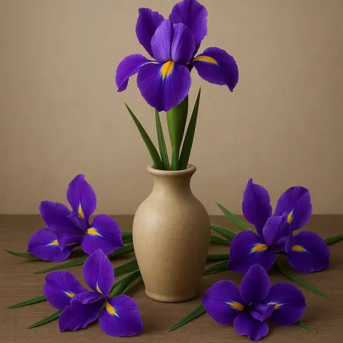 Ceramic Vase Holding a Vibrant Purple Iris Flower