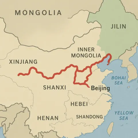 Map That Traces the Route of the Great Wall