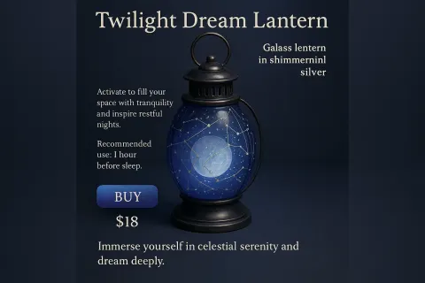 Title (large Text): Twilight Dream Lantern A Glass Lantern Crafted