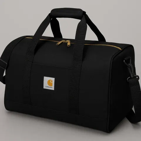 Black Carhartt Duffel Bag with Gold Zippers