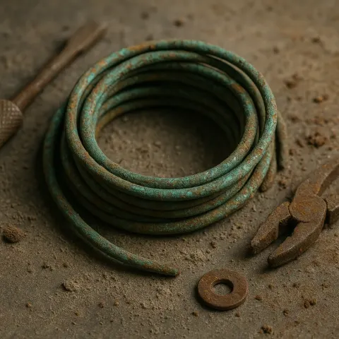 Dusty Scene Featuring a Tarnished Copper Wire