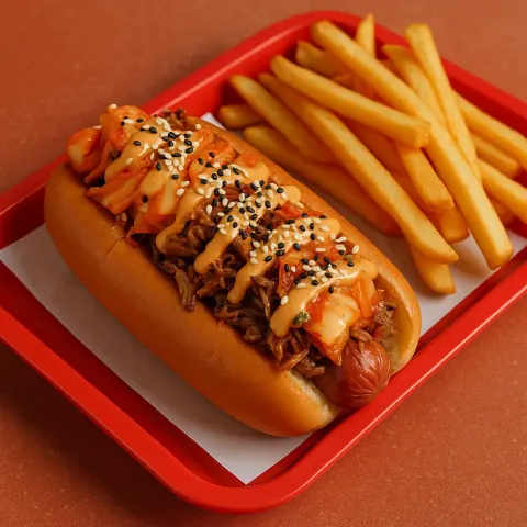 Hot Dog Topped with Shredded Meat