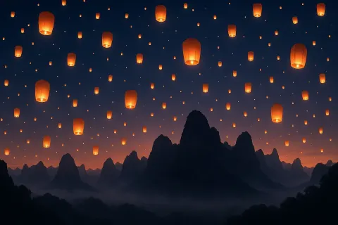Thousands of Glowing Lanterns Drift Serenely Upwards