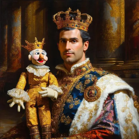 Oil Portrait of a Man and His King Puppet