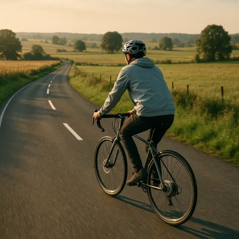 Cyclist Dressed in a Lightweight Jacket and a Helmet Featuring