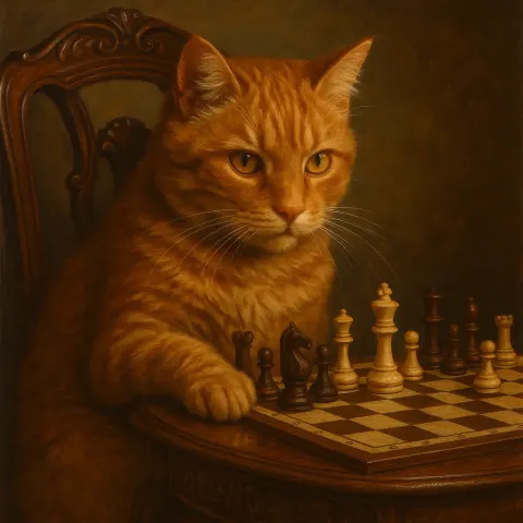 Intricate Oil Painting Depicting a Ginger Cat with Striking Amber