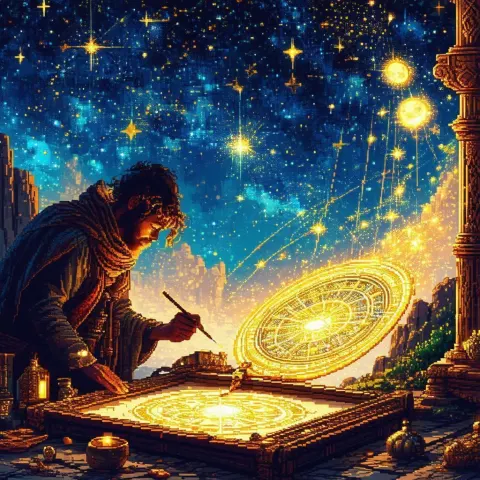 Pixel Artist Charting a Celestial Astrolabe