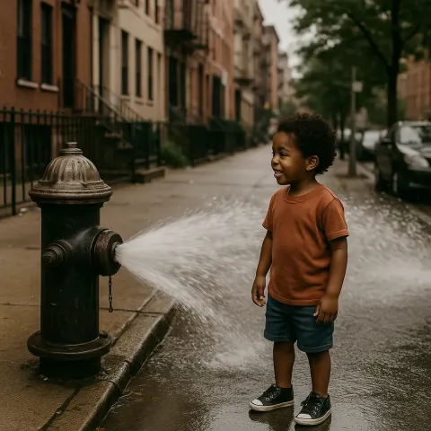 Child Stands on a Sidewalk