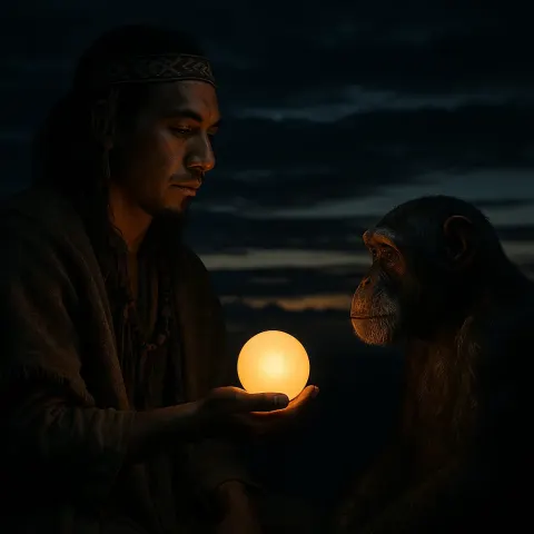 Mixed-heritage Shaman with a Soul Patch Offers a Glowing Orb