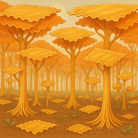 Forest Filled with Noodle-like Trunks and Trees