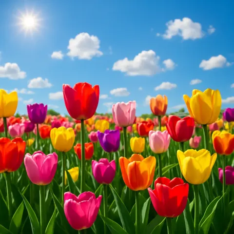 Lively Tulip Meadow Showcasing a Rainbow of Colors