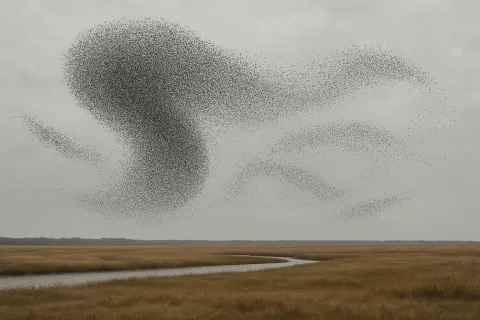 Immense Flock of Starlings Creates