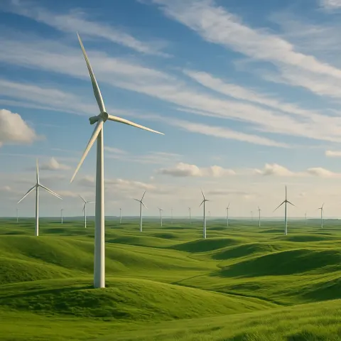 Numerous Distant Wind Turbines Stand Like Silent Sentinels
