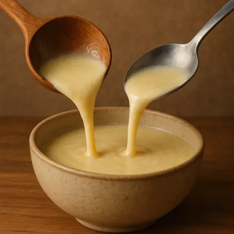 Ceramic Bowl Is Filled with Creamy Soup