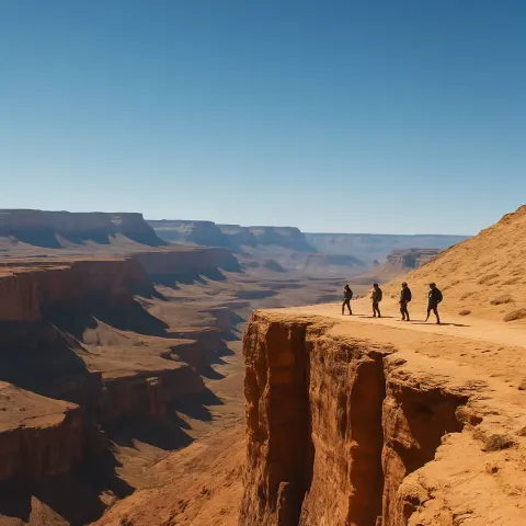 Few Minuscule Figures Trek Along the Precipitous Edge