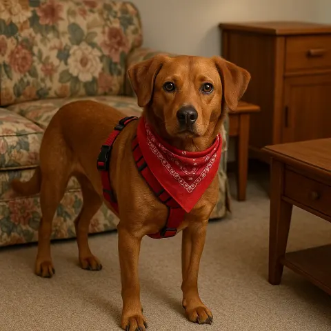 Brown Dog with a Red Bandana