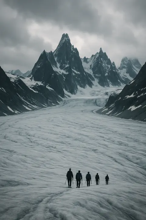 Handful of Distant Figures Trek Across an Expansive