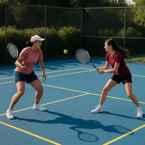 Tennis Match Unfolds on an Open-air Court