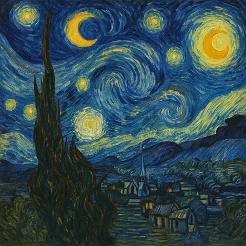 Canvas Painted in Oil Depicts a Night Sky Awash
