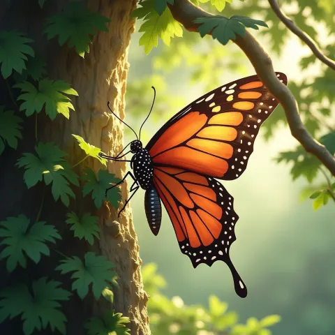 Butterfly Kite Tangled in a Lush Tree