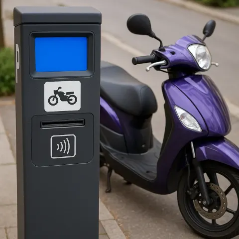 Motorcycle Parking Meter with a Blue Screen