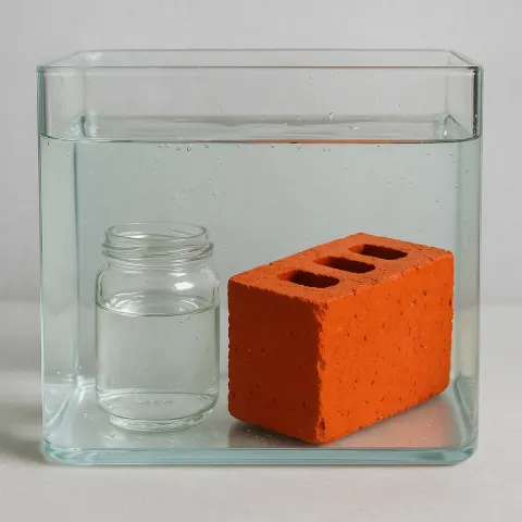 Transparent Jar Made of Glass and a Vivid Red Brick