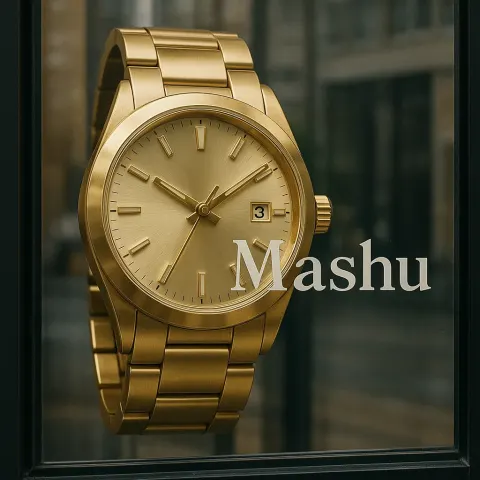 Large Gold Wristwatch Displayed Behind a Window