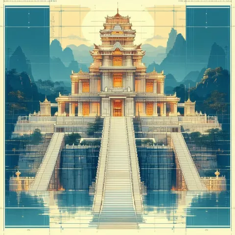 Pixel Blueprint of a Majestic Temple