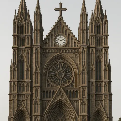Gothic-style Cathedral Facade with Pointed Arches